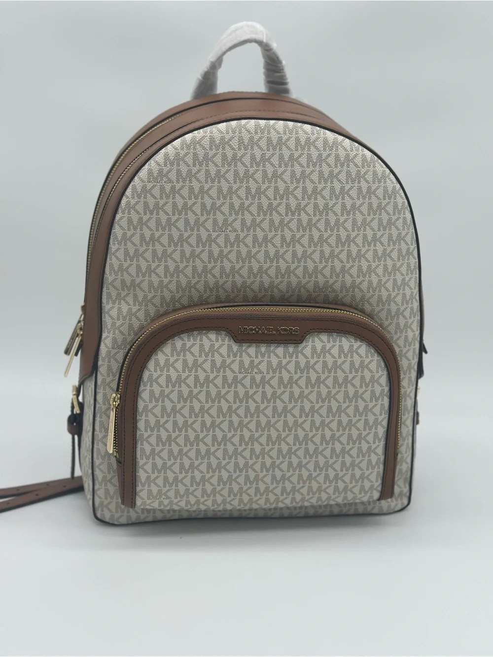 Michael Kors Beige and Brown Signature MK Backpack